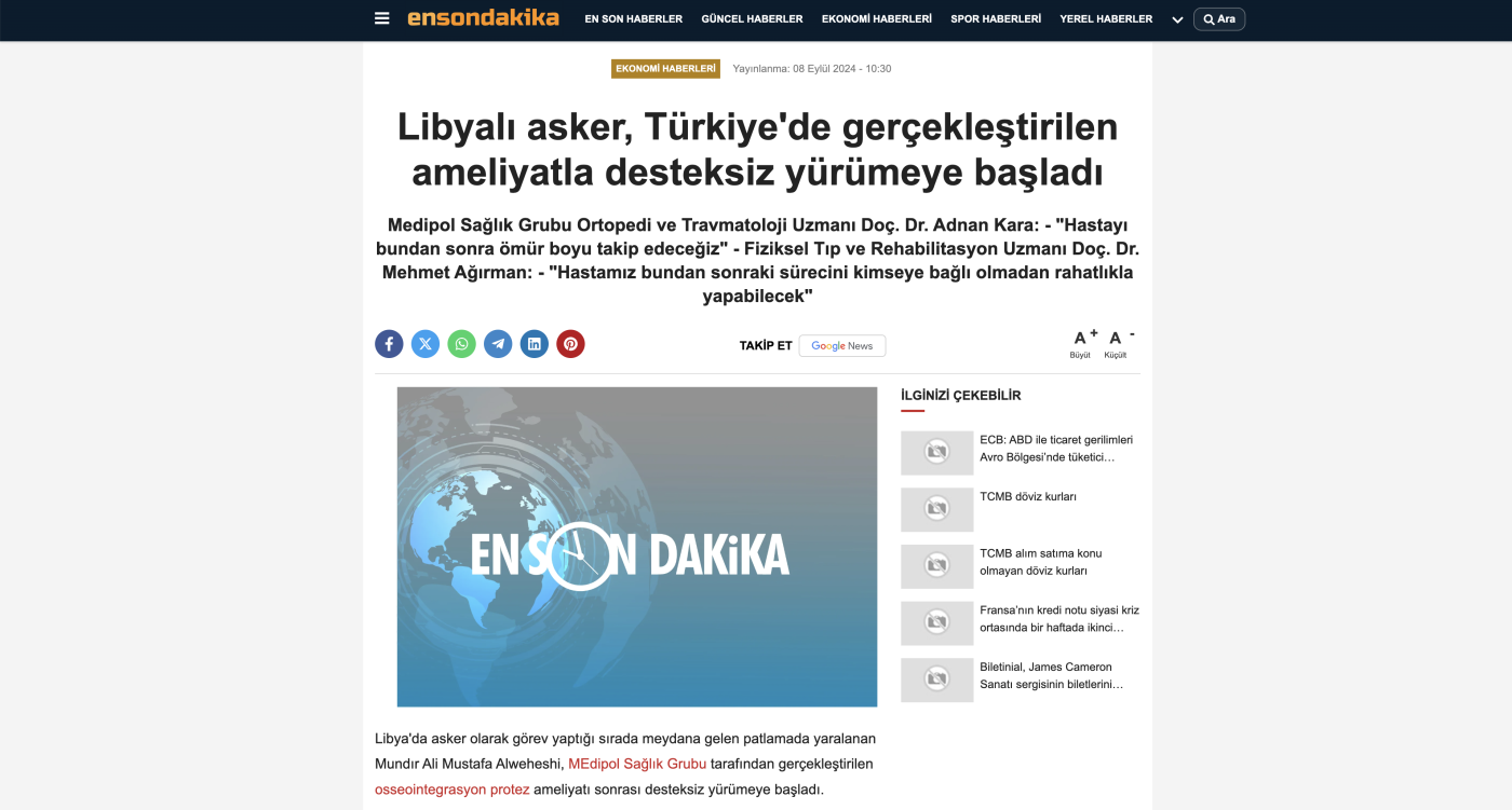Libyalı asker, Türkiye’de gerçekleştirilen ameliyatla desteksiz yürümeye başladı (Ensondakika)