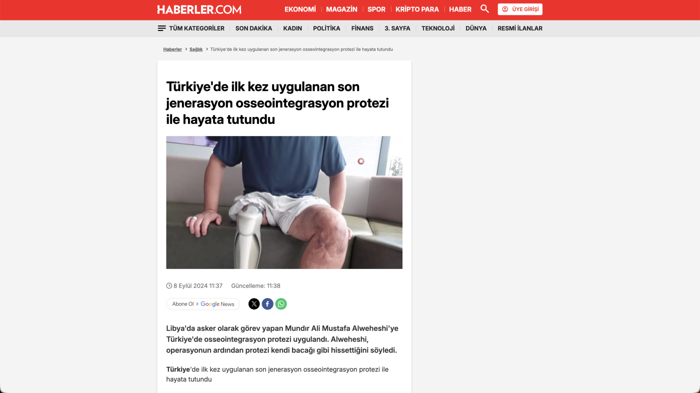 Türkiye’de ilk kez uygulanan son jenerasyon osseointegrasyon protezi ile hayata tutundu (Haberler)