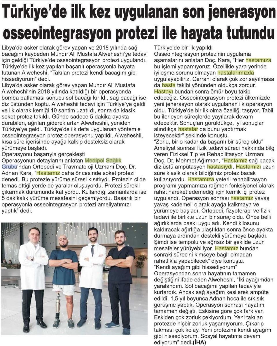 Türkiye’de ilk kez uygulanan son jenerasyon osseointegrasyon protezi ile hayata tutundu