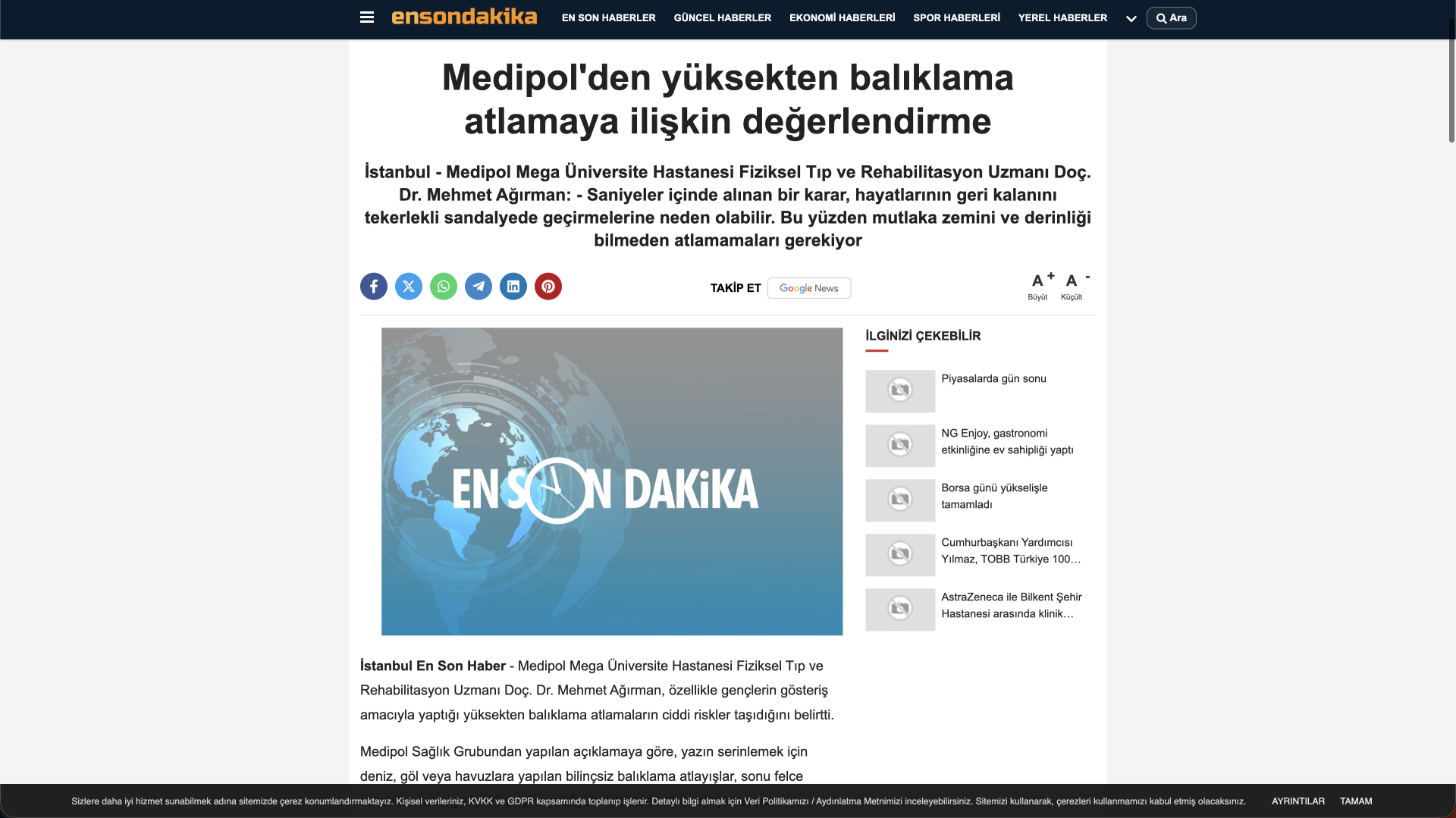 Medipol’den yüksekten balıklama atlamaya ilişkin değerlendirme (En Son Dakika)