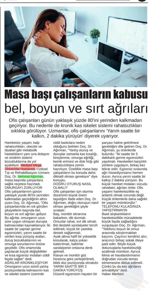 Masa başı çalışanların kabusu bel, boyun ve sırt ağrıları