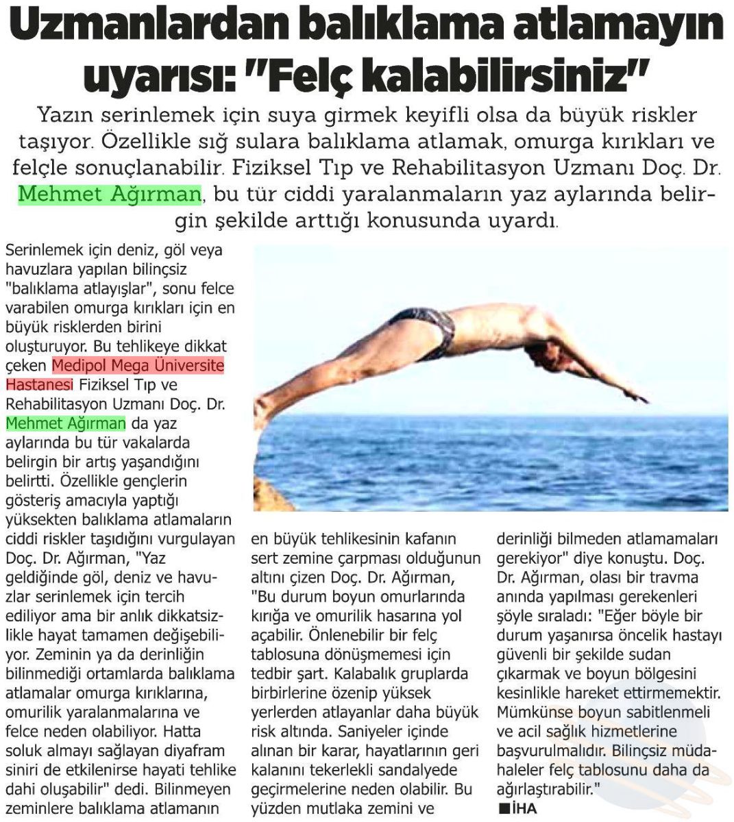Uzmanlardan balıklama atlamayın uyarısı: ”Felç kalabilirsiniz”